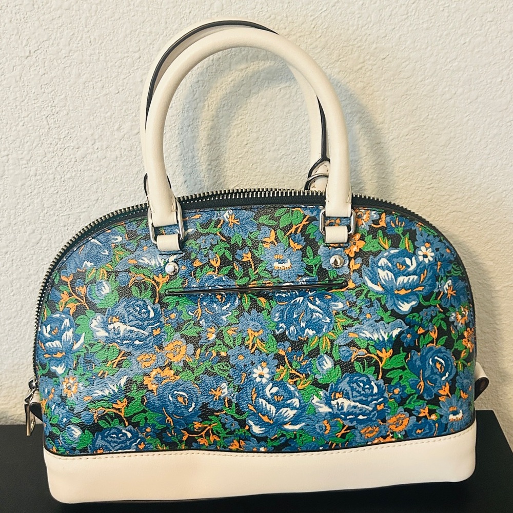 Coach Floral Dome Satchel in Blue, Green and Cream Leather Trim - Picture 2 of 8